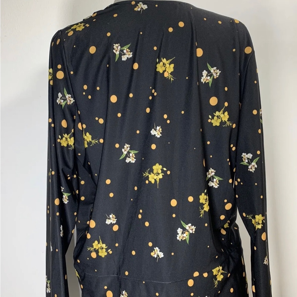 Dorothy Perkins Floral Blouse Top Long Sleeves Black Wrap Front Stretch UK 12 - Picture 15 of 15